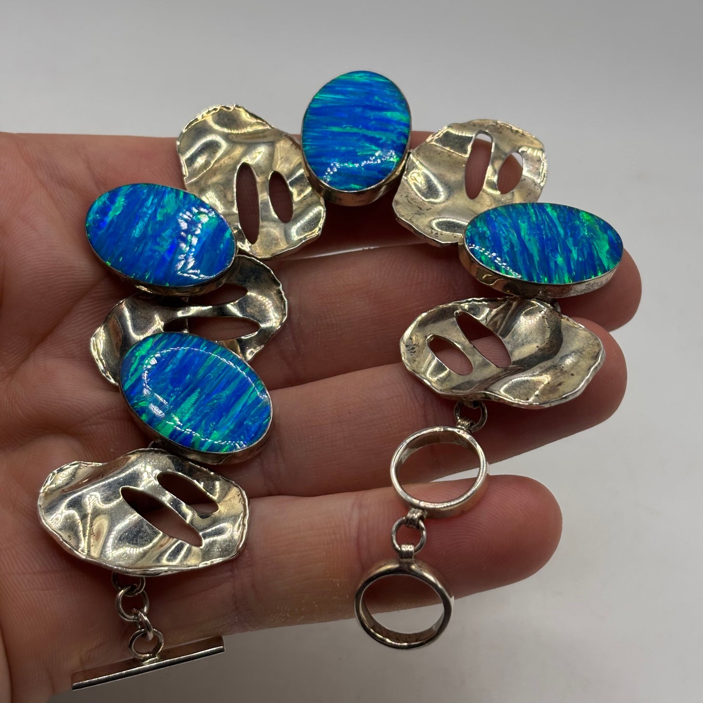 Silver 7.5”-8.5” Opalite Abstract Bracelet