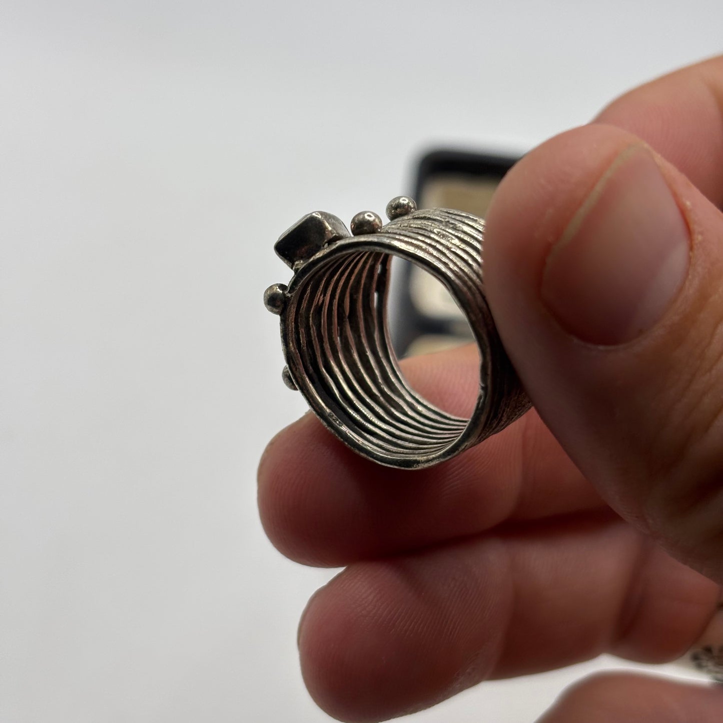 Silver Abstract Moonstone & Turquoise Ring (Q)