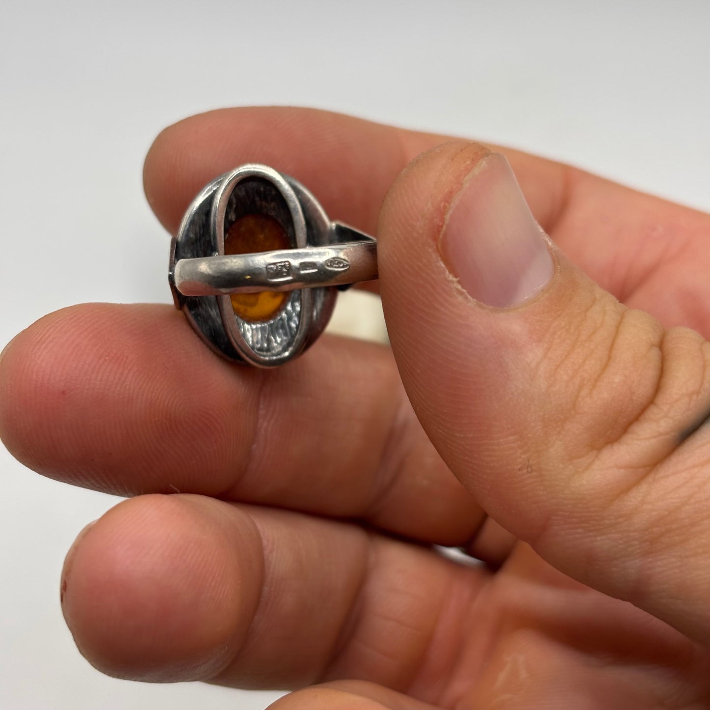 Silver Greek Amber Ring