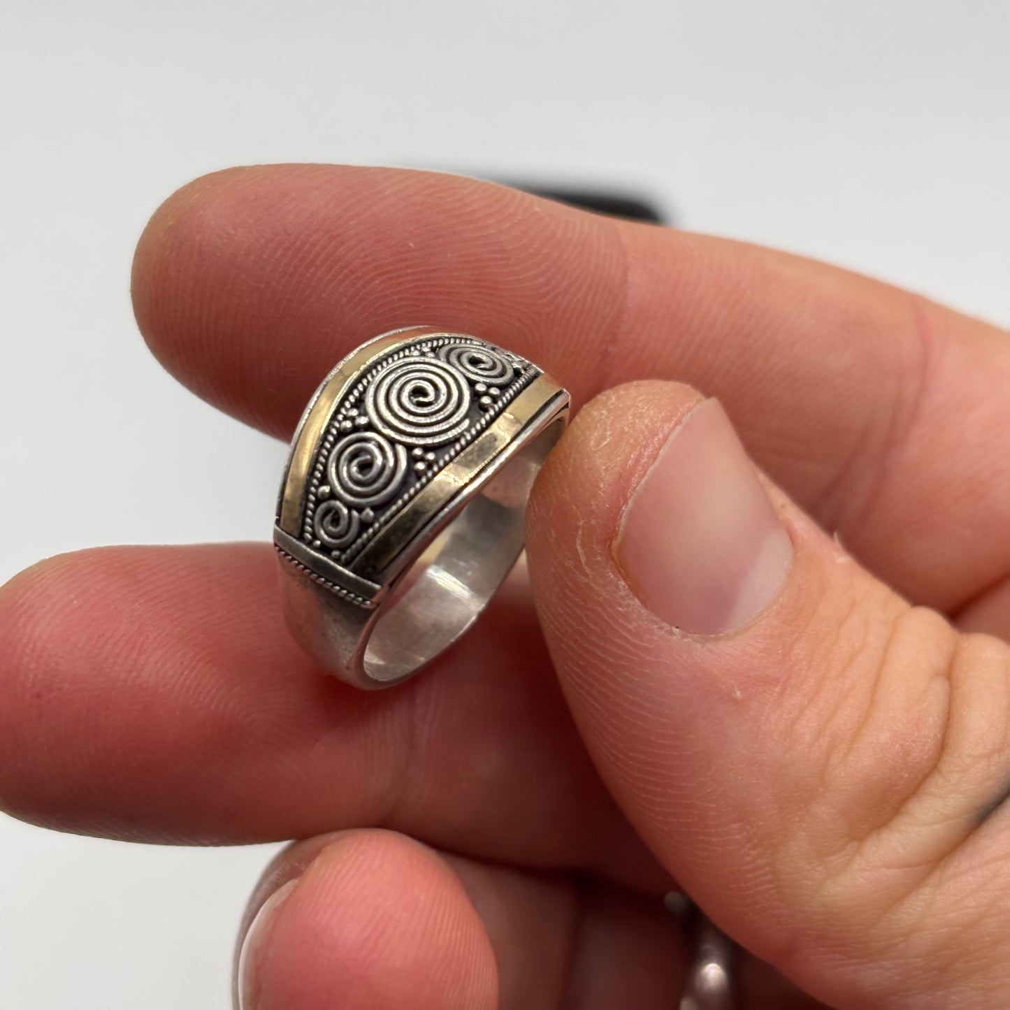 Silver Gold On Silver Swirl Ring