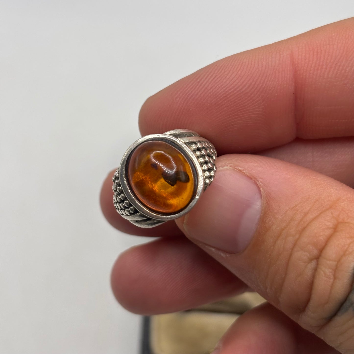 Silver Amber Signet Ring (K)