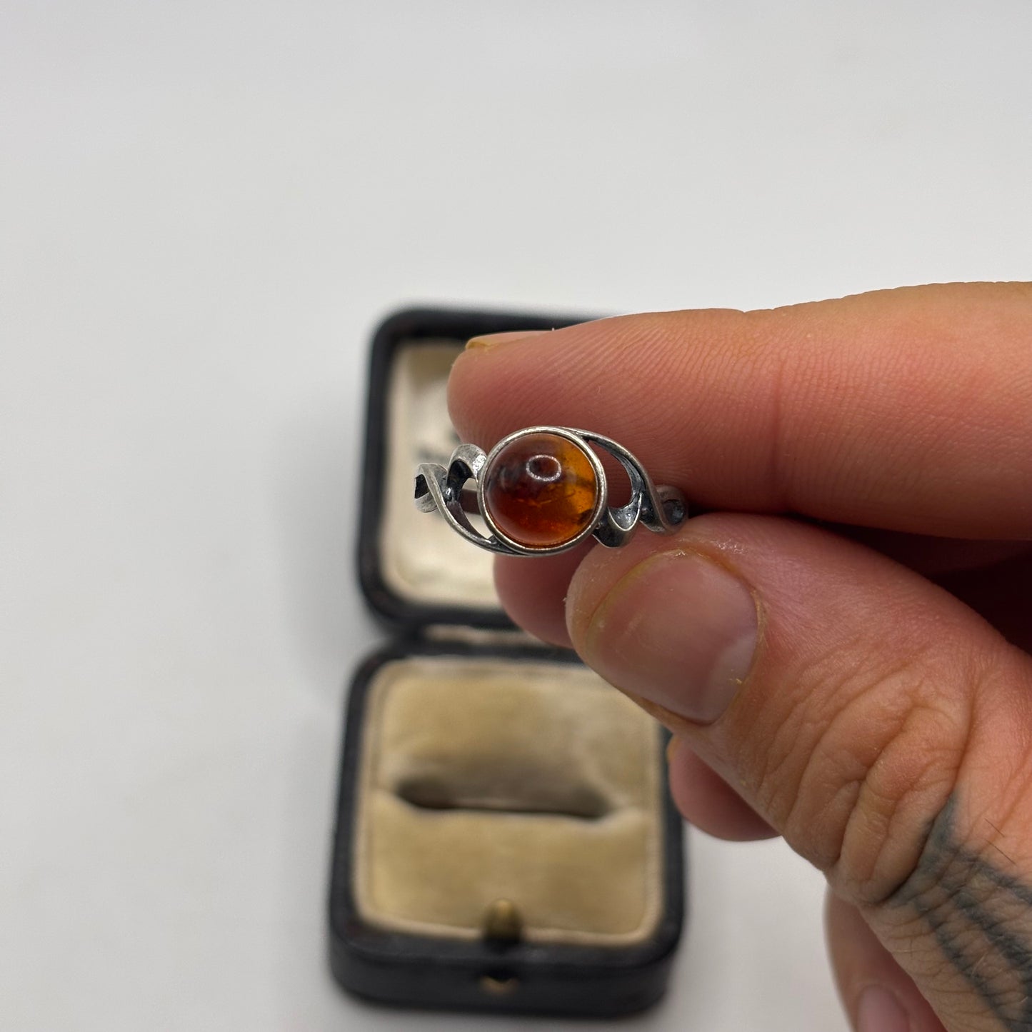 Silver Amber Ring