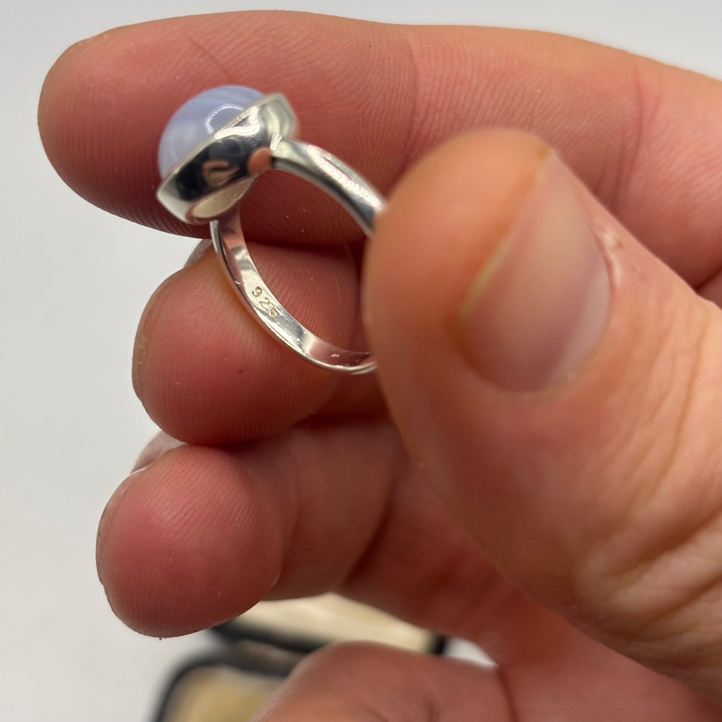 Silver Blue Laced Agate Ring