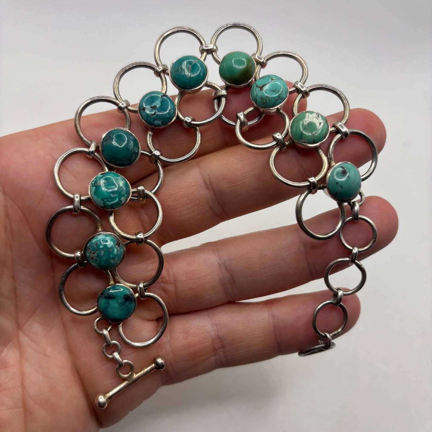Silver 7”-8.5” Abstract Turquoise Bracelet