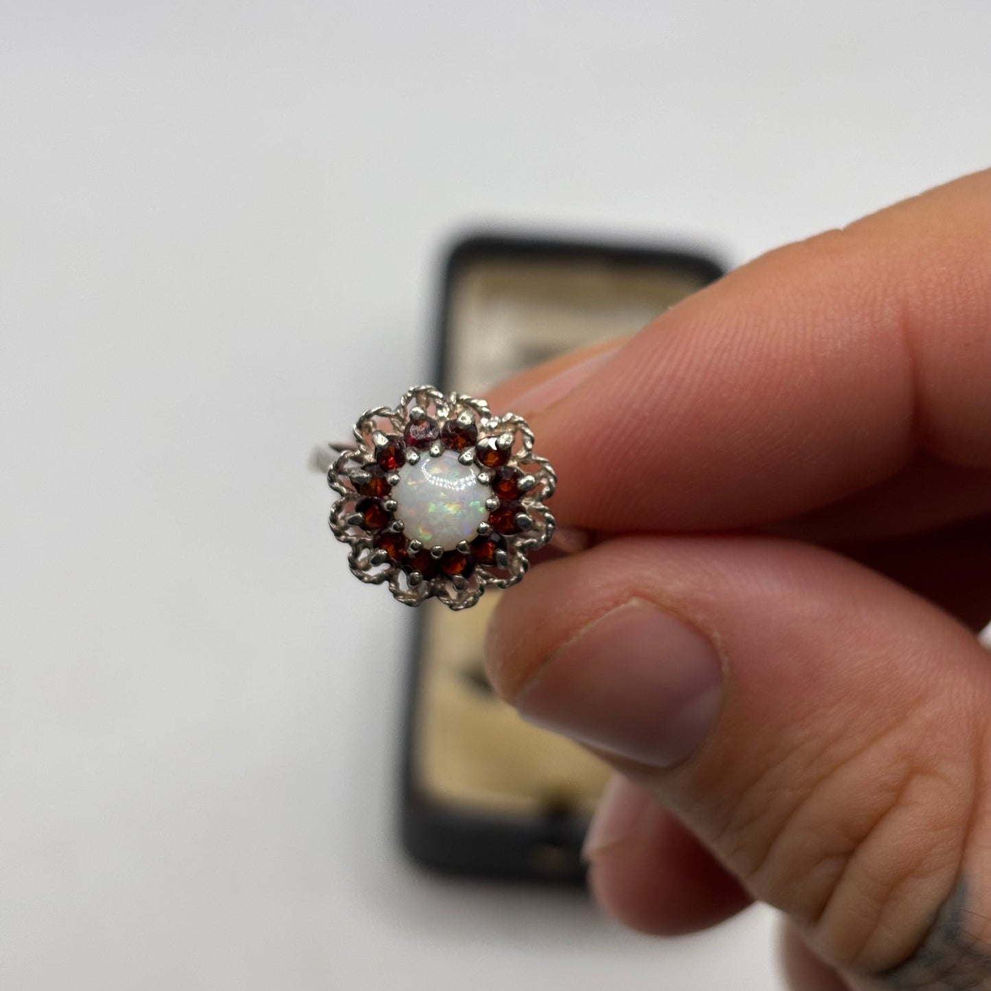 Silver Opal & Garnet Ring