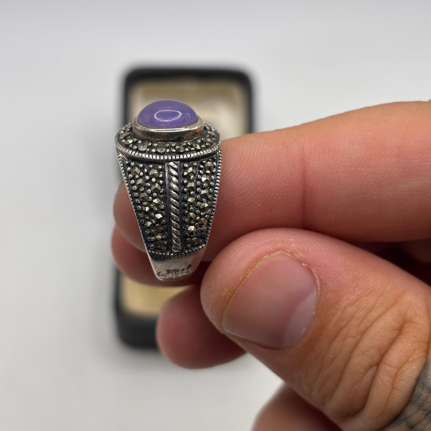 Silver Amethyst & Marcasite Ring (P)