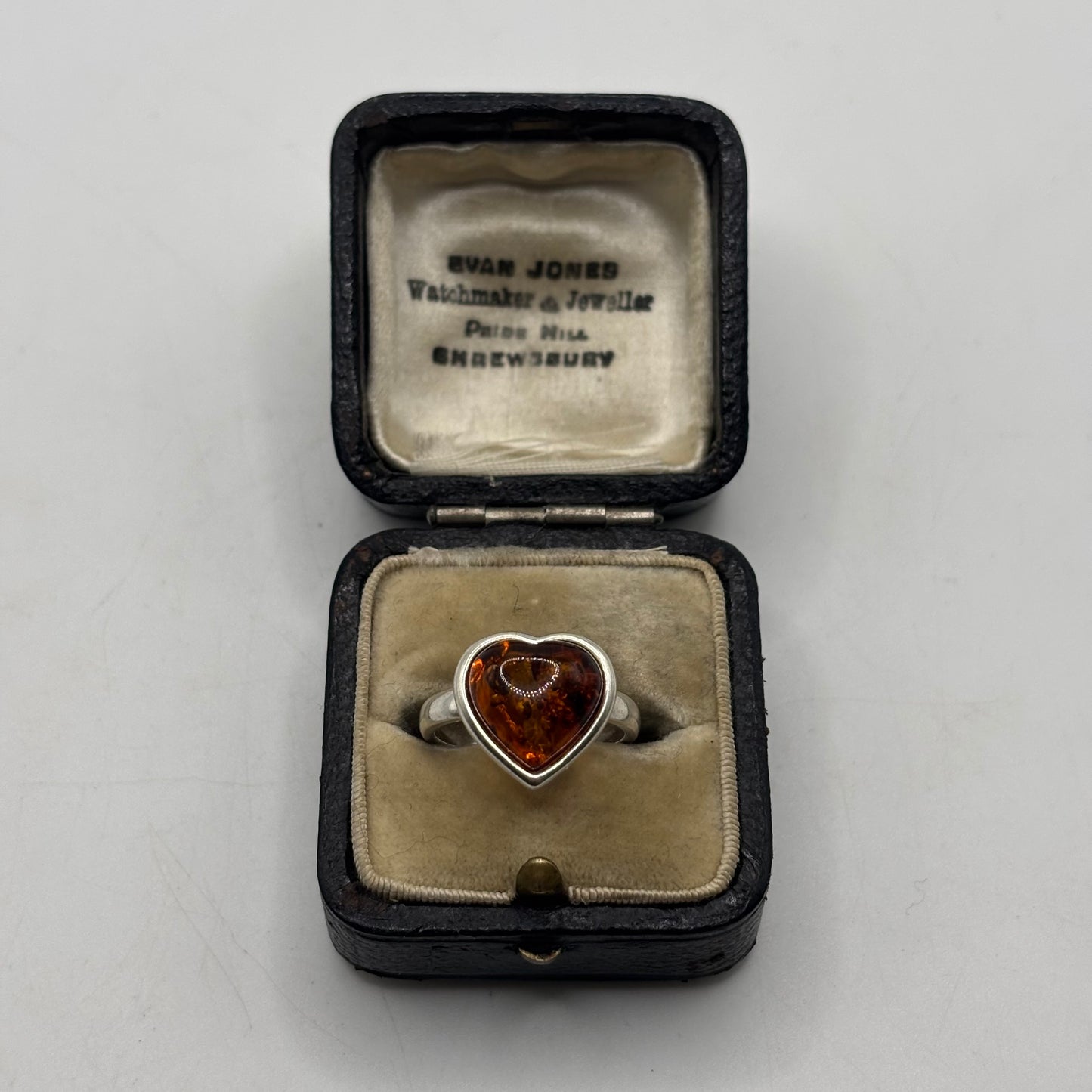 Silver Amber Heart Ring