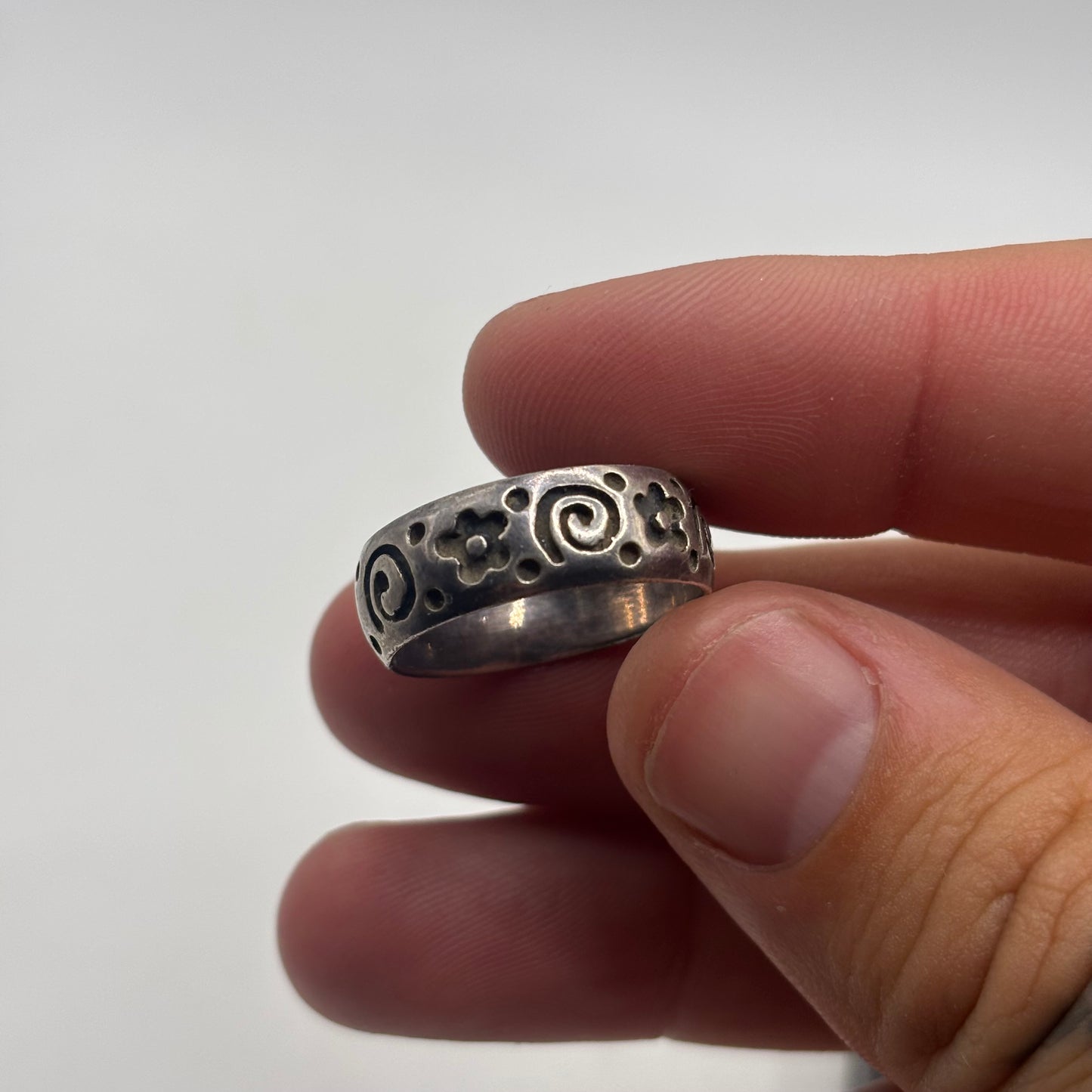 Silver Swirl & Flower Band Ring (R)