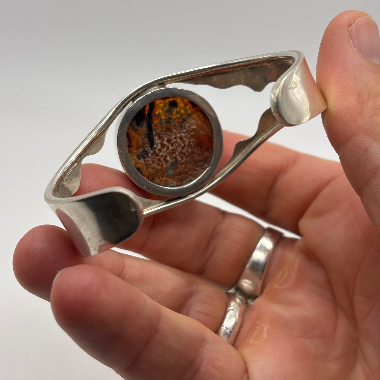 Silver Abstract Amber Cuff Bangle