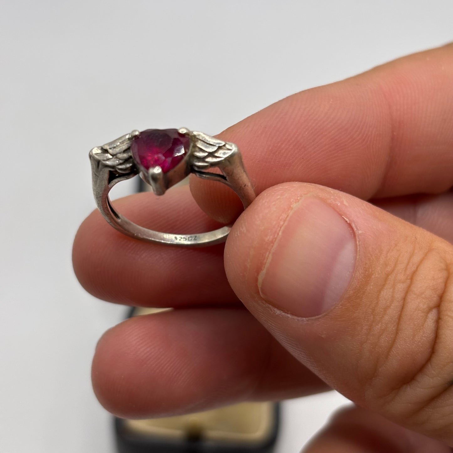 Silver Pink CZ Wings Ring (O)