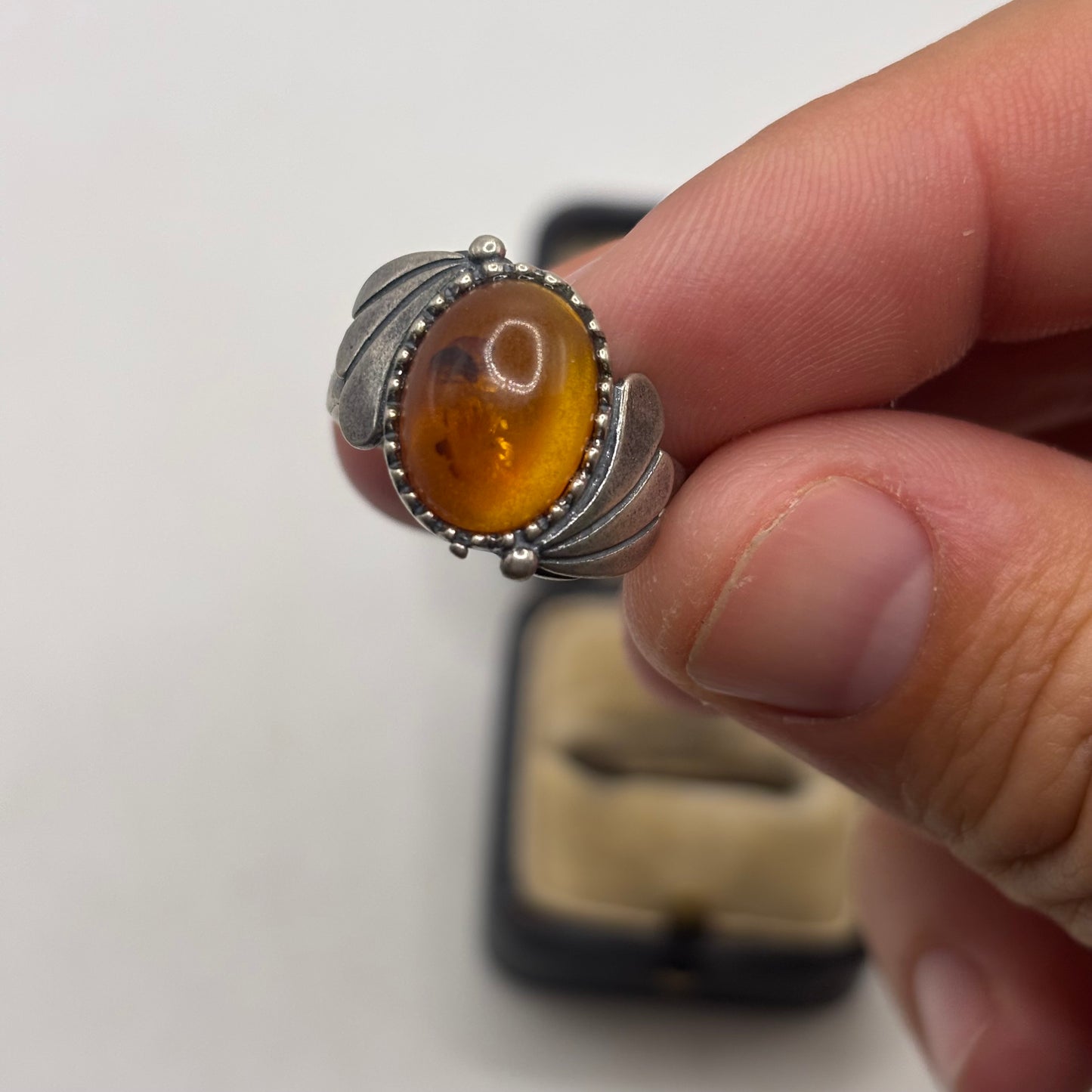 Silver Amber Native American Ring (R)