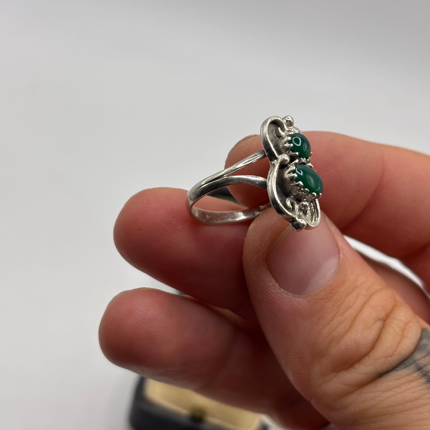 Silver Green Agate Ring