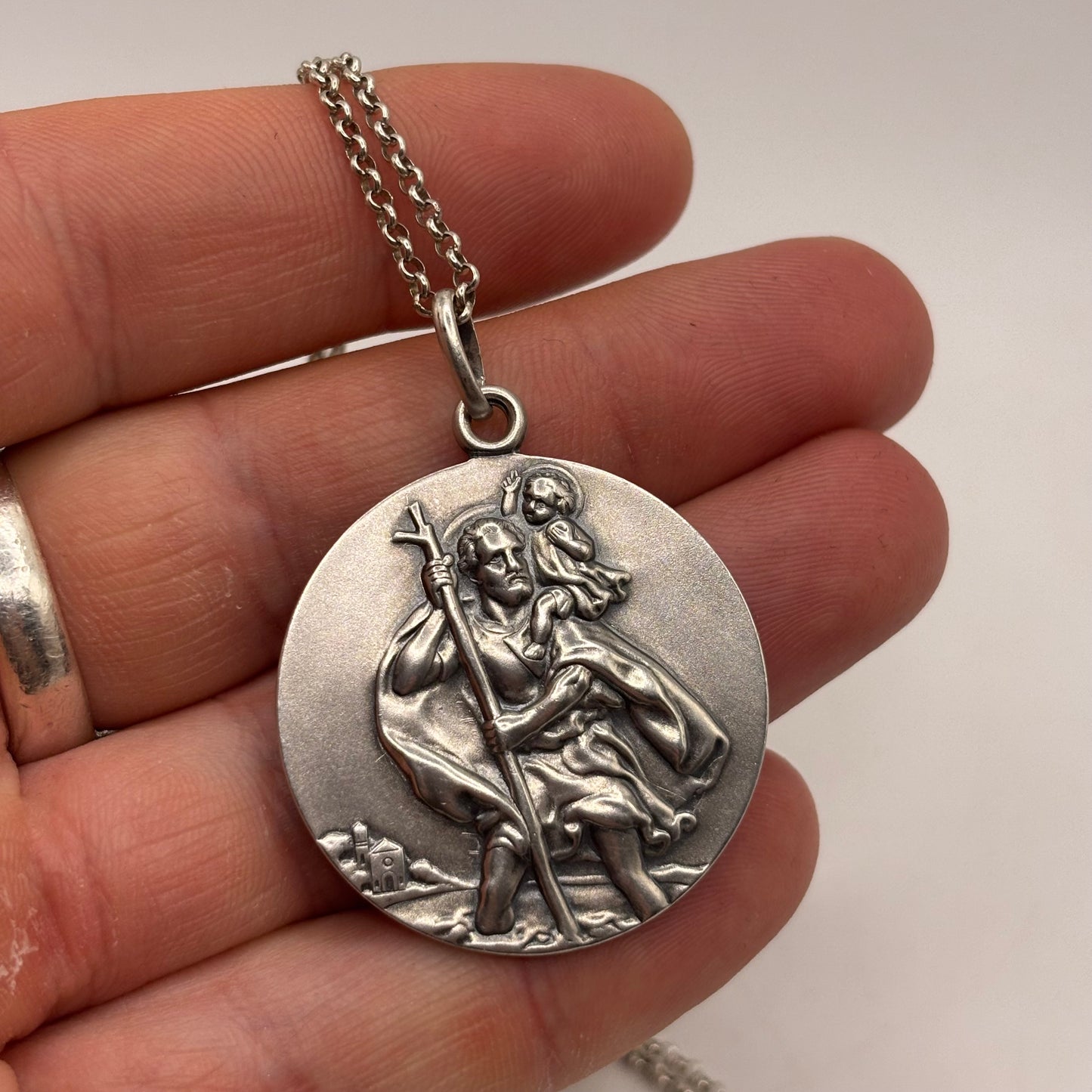 Silver Heavy St Christopher + 28” Belcher Chain