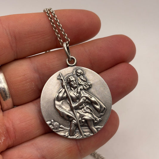 Silver Heavy St Christopher + 28” Belcher Chain