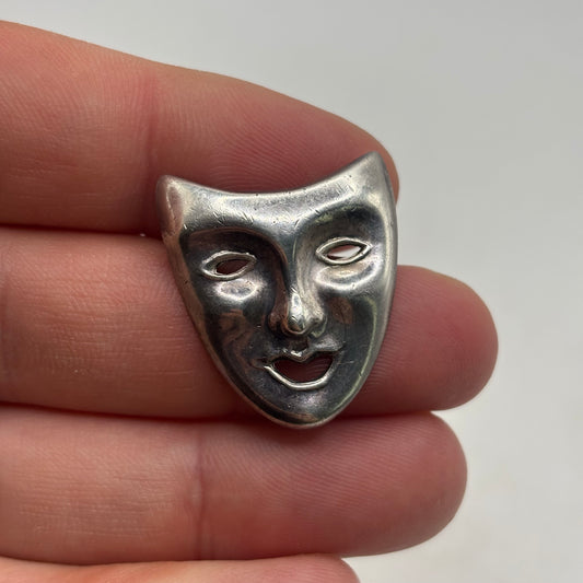 Silver Drama Mask Brooch