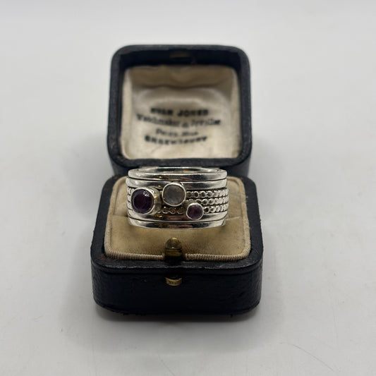 Silver Heavy Mixed Gem Spinner Ring (S)