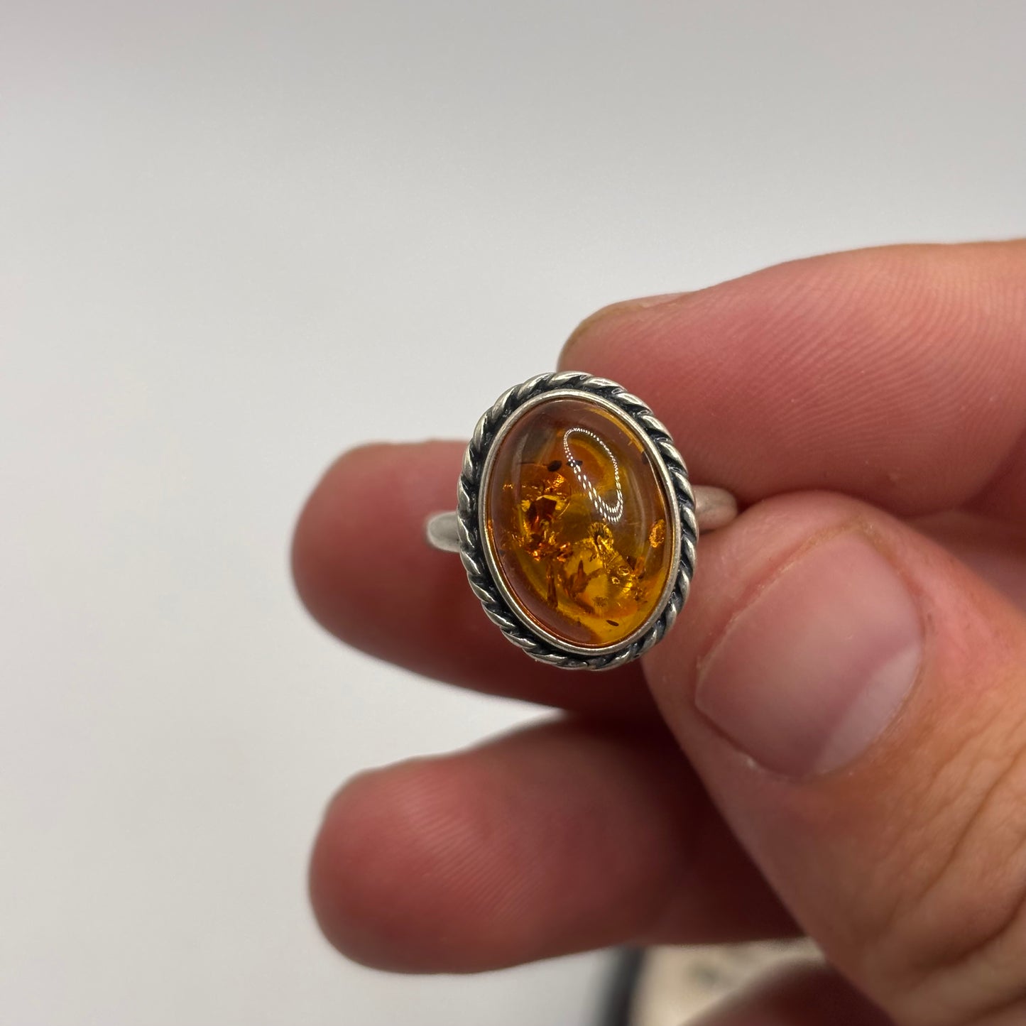 Silver Amber Ring (L)