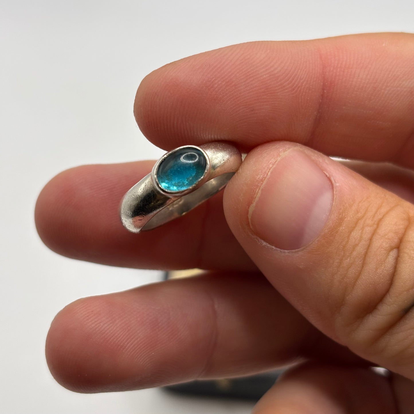 Silver Blue Stoned Ring (L)