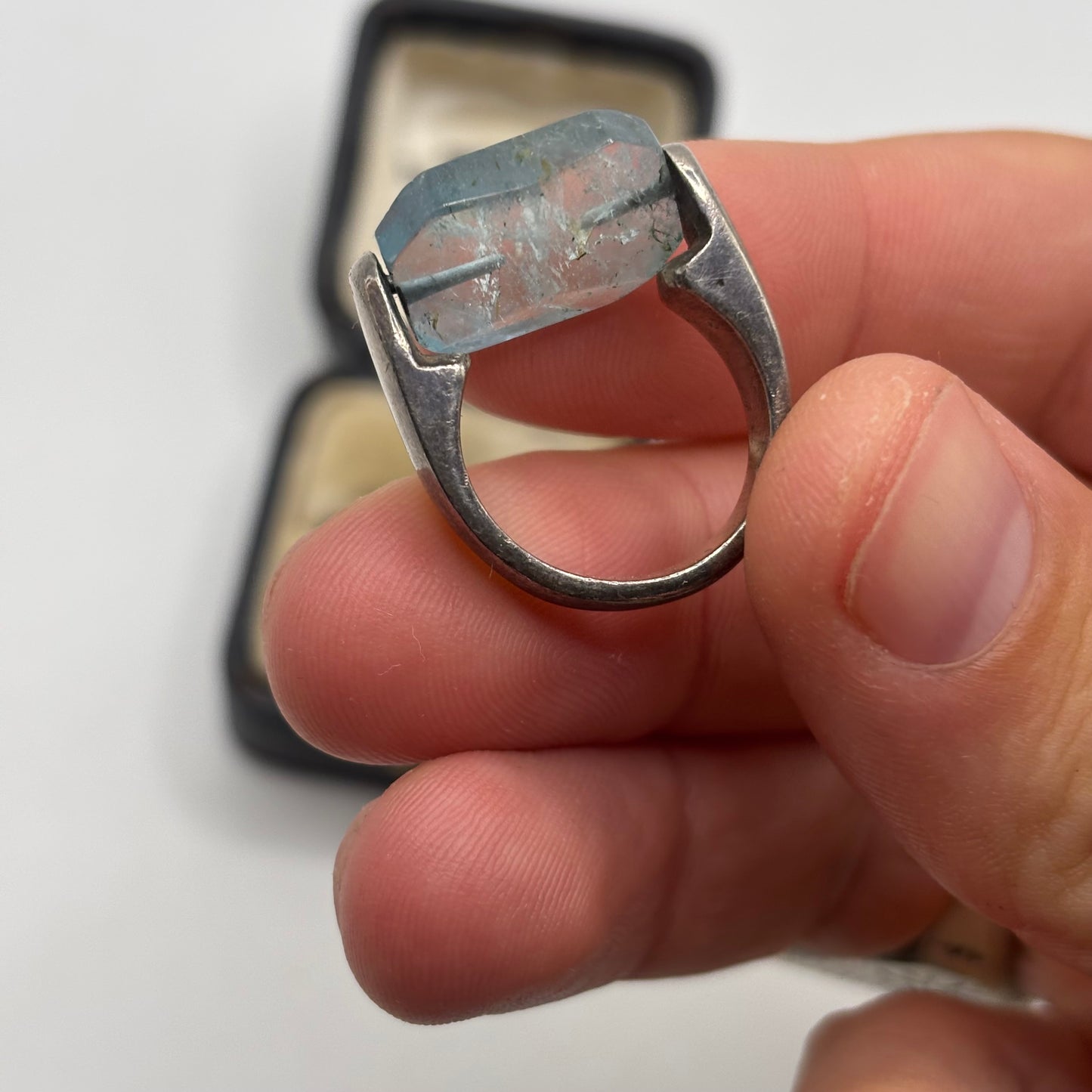Silver Chunky Gemstone Spinner Ring (M)