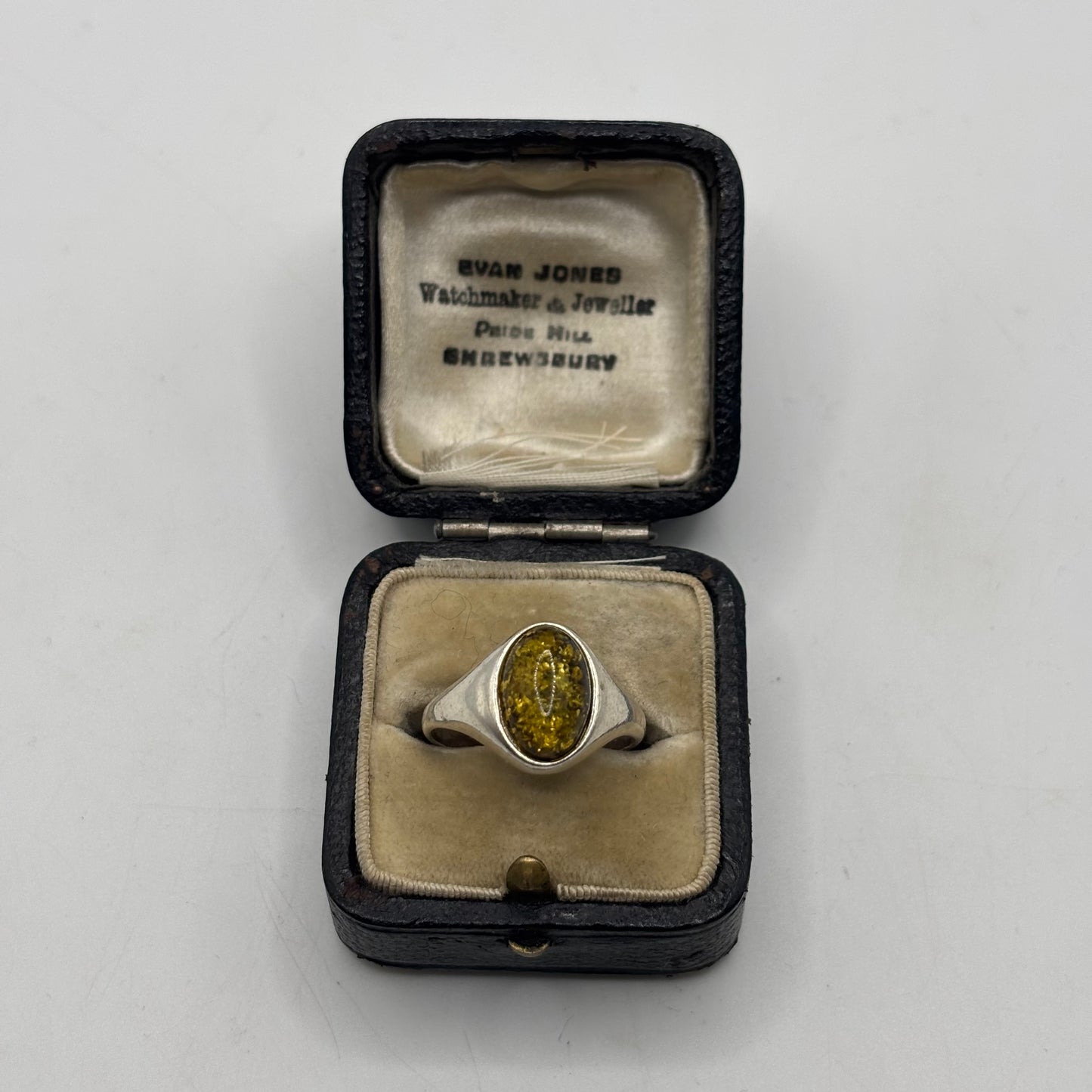 Silver Amber Signet Ring
