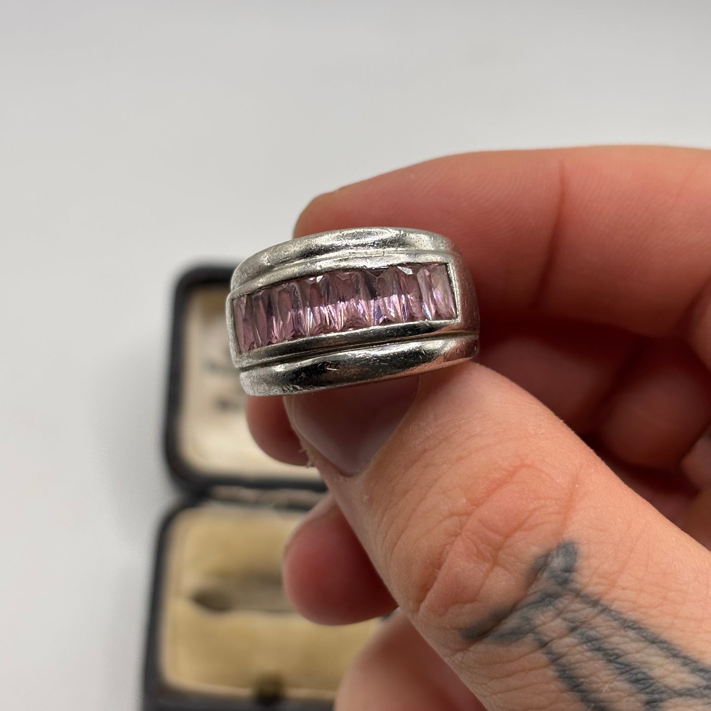 Silver Heavy Pink CZ Ring