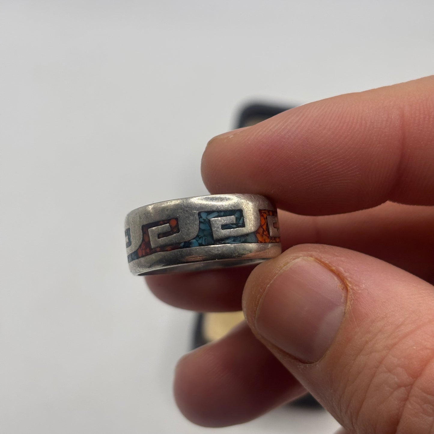 Silver Native American Turquoise & Coral Ring