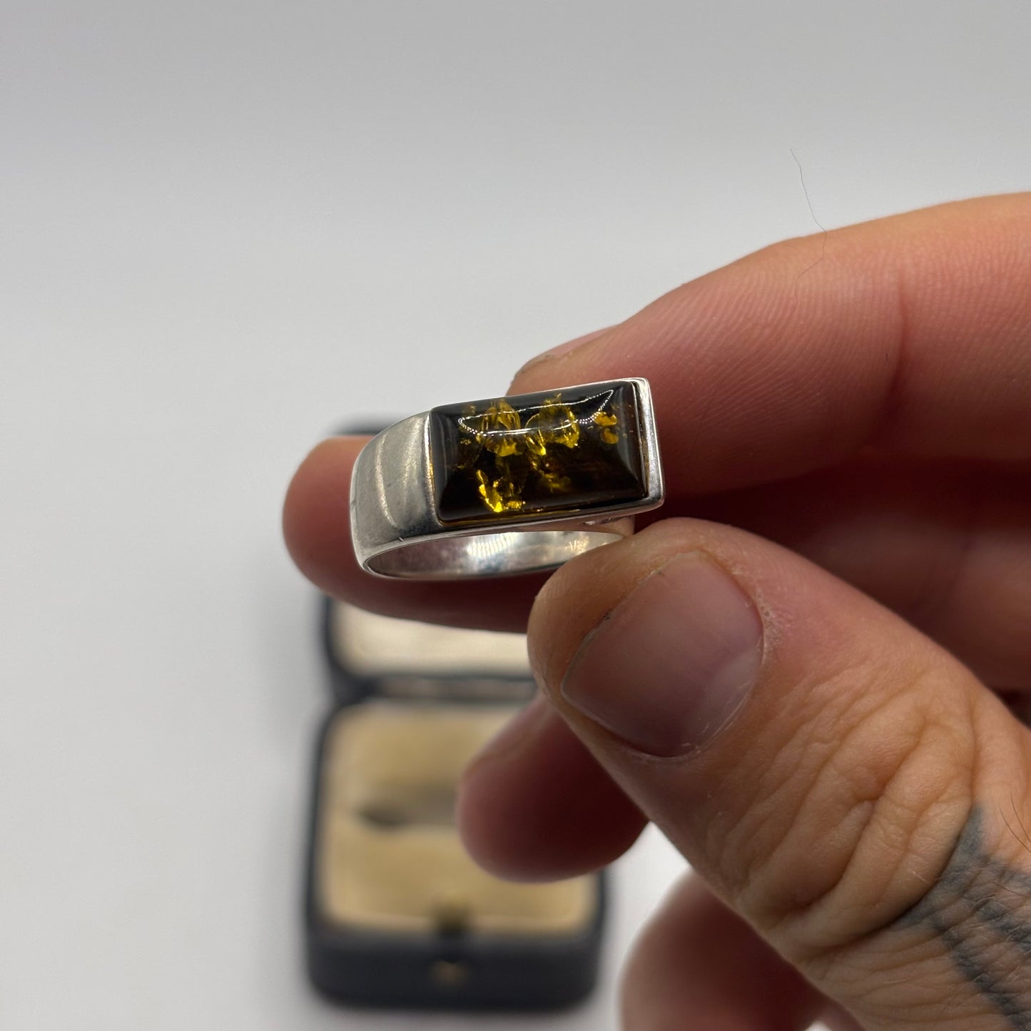 Silver Amber Ring