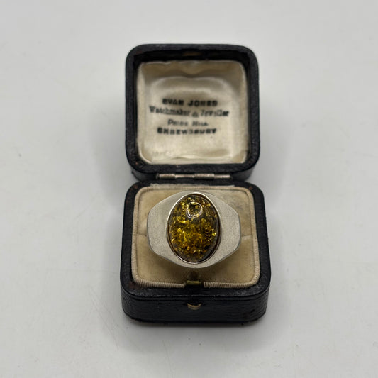 Silver Amber Signet Ring