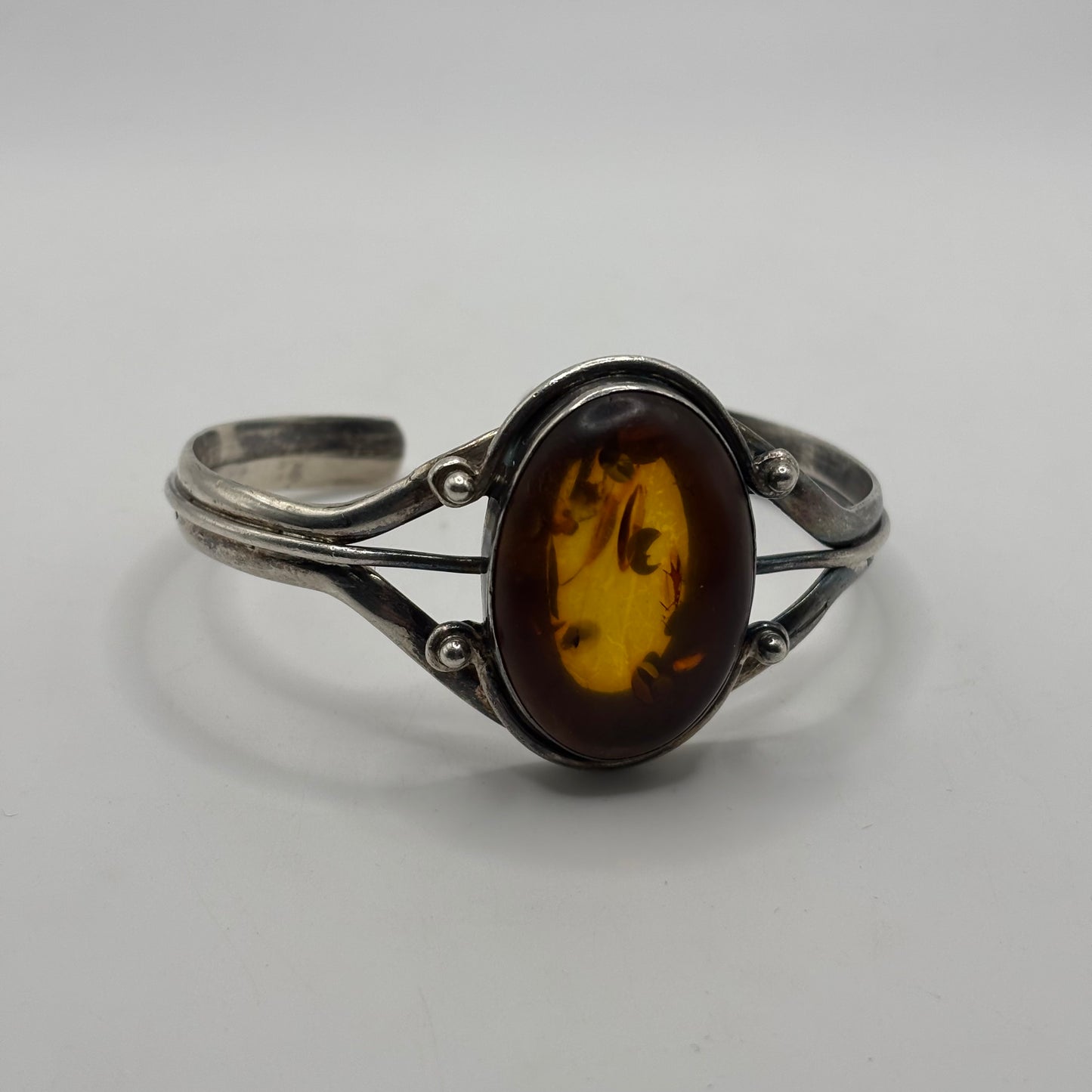 Silver Amber Cuff Bangle