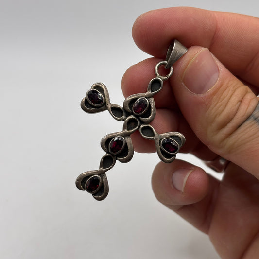 Silver Garnet Cross Pendant