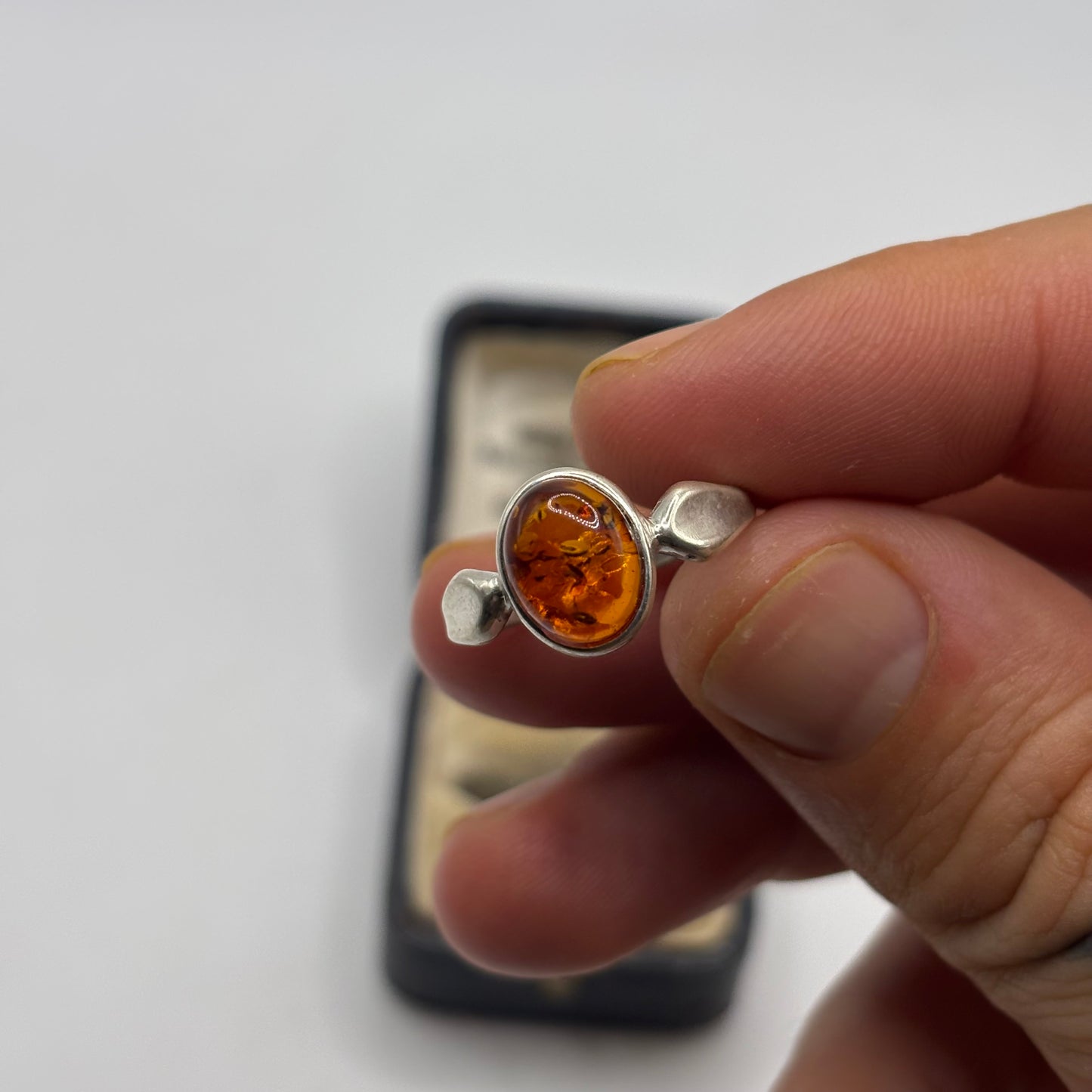 Silver Amber Ring