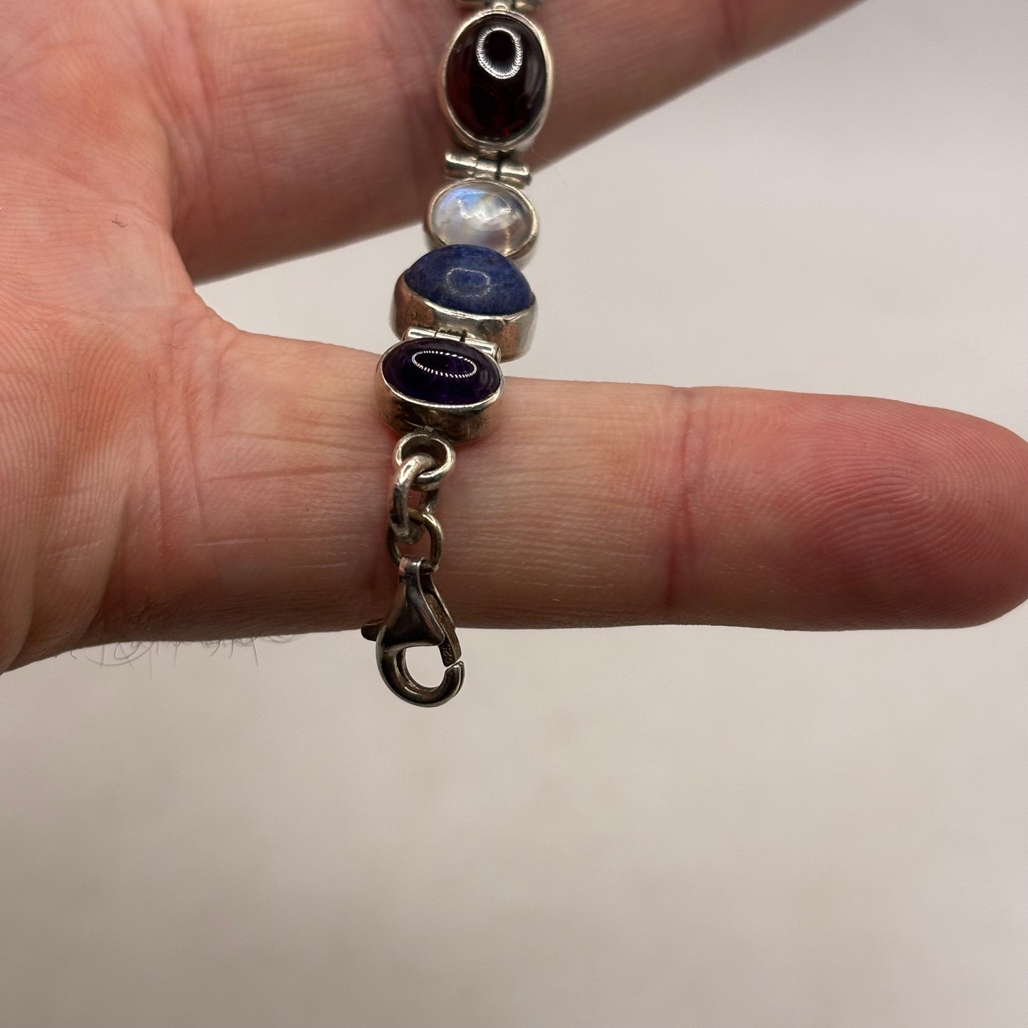 Silver 7.5” Moonstone & Gem Bracelet