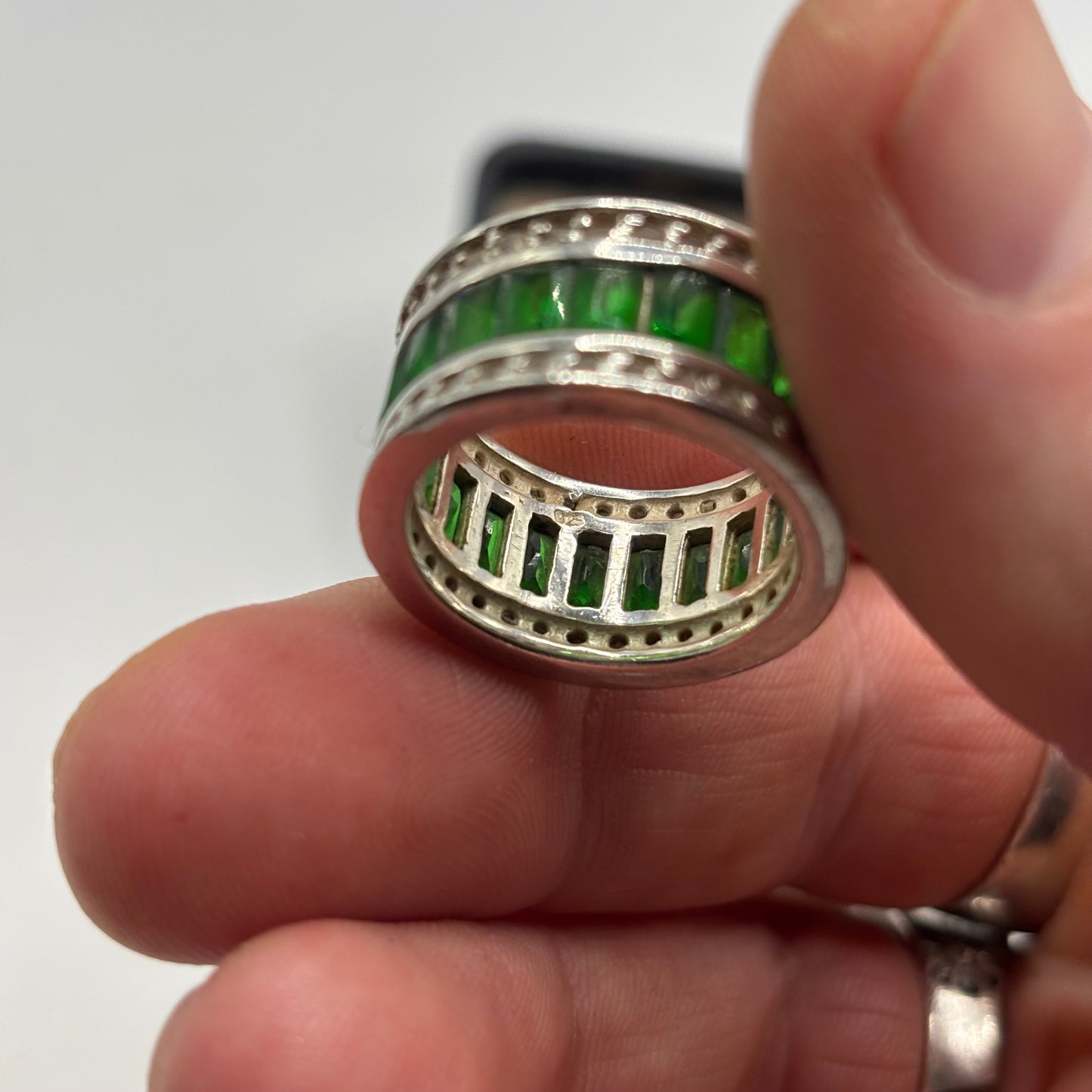 Silver Green & White CZ Band Ring