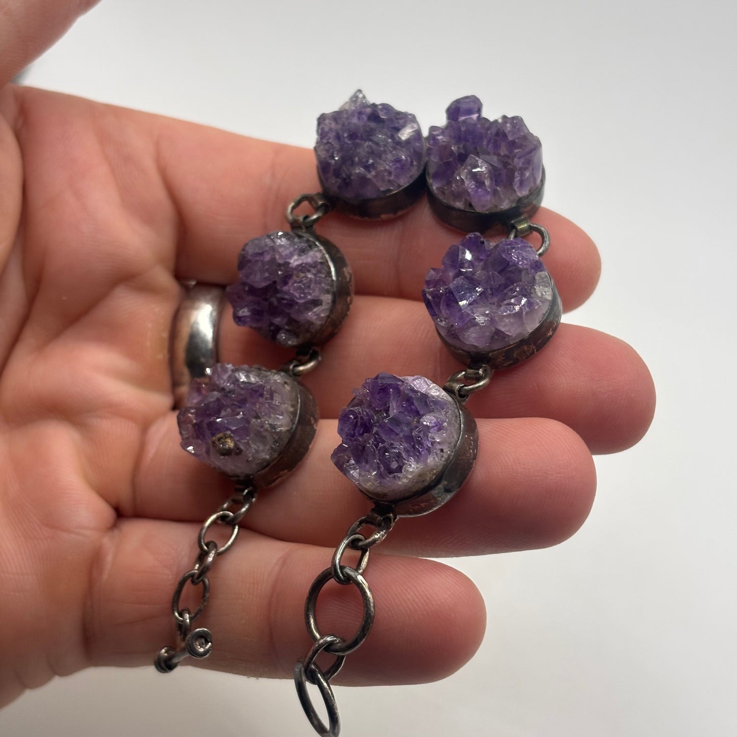 Silver 7”-7.5” Amazing Raw Amethyst Bracelet