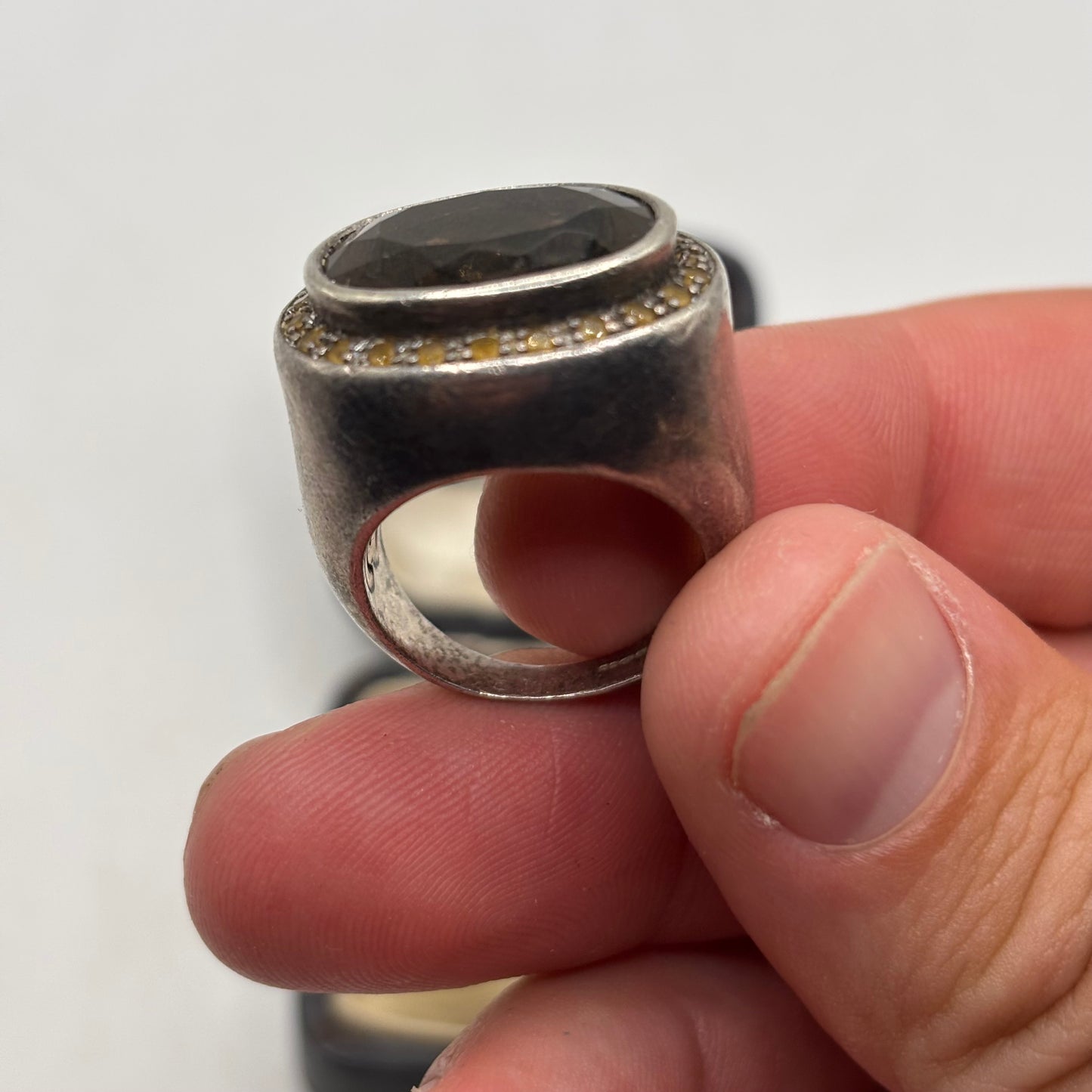 Silver Heavy Smokey Quartz Ring (N 1/2)