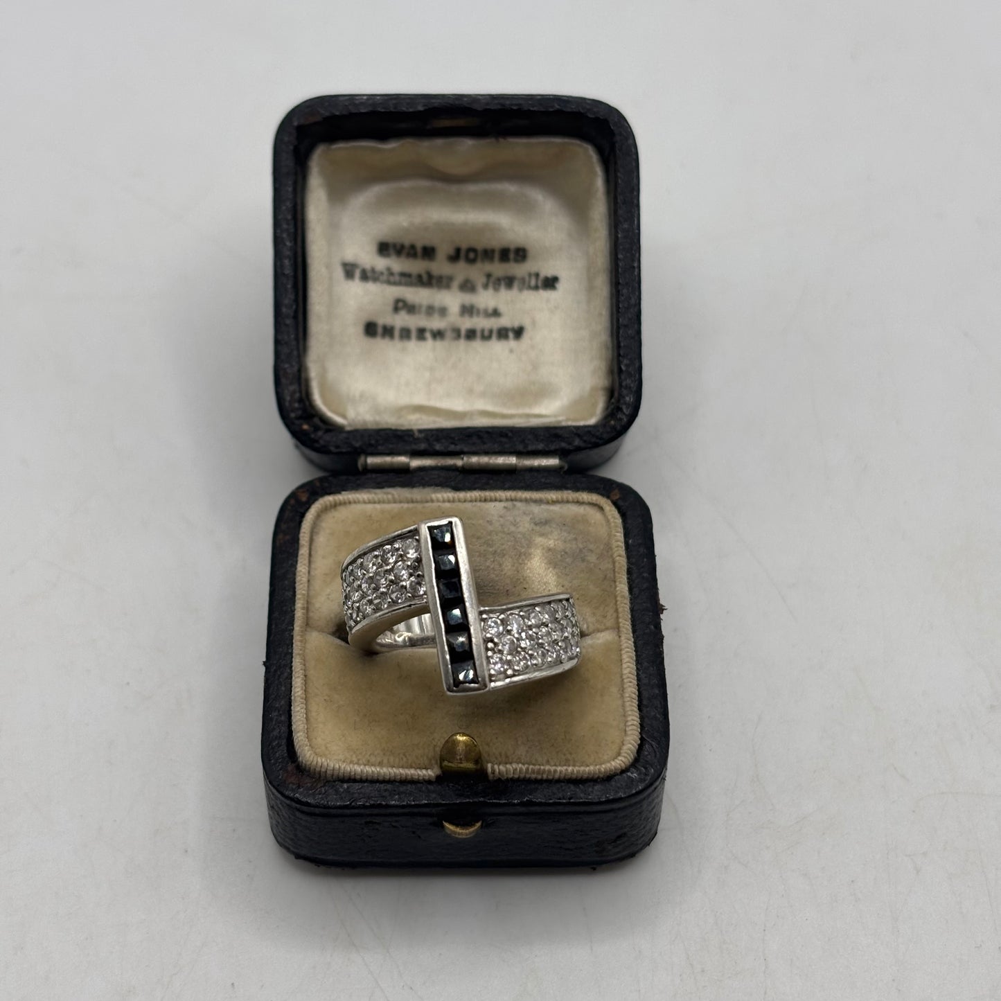 Silver CZ & Faux Sapphire Ring (L)