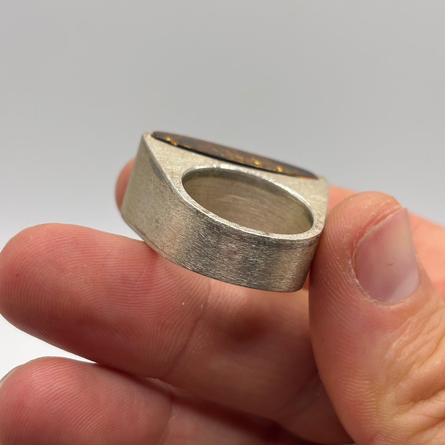 Silver Chunky Abstract Amber Ring