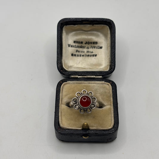 Silver Carnelian Flower Ring