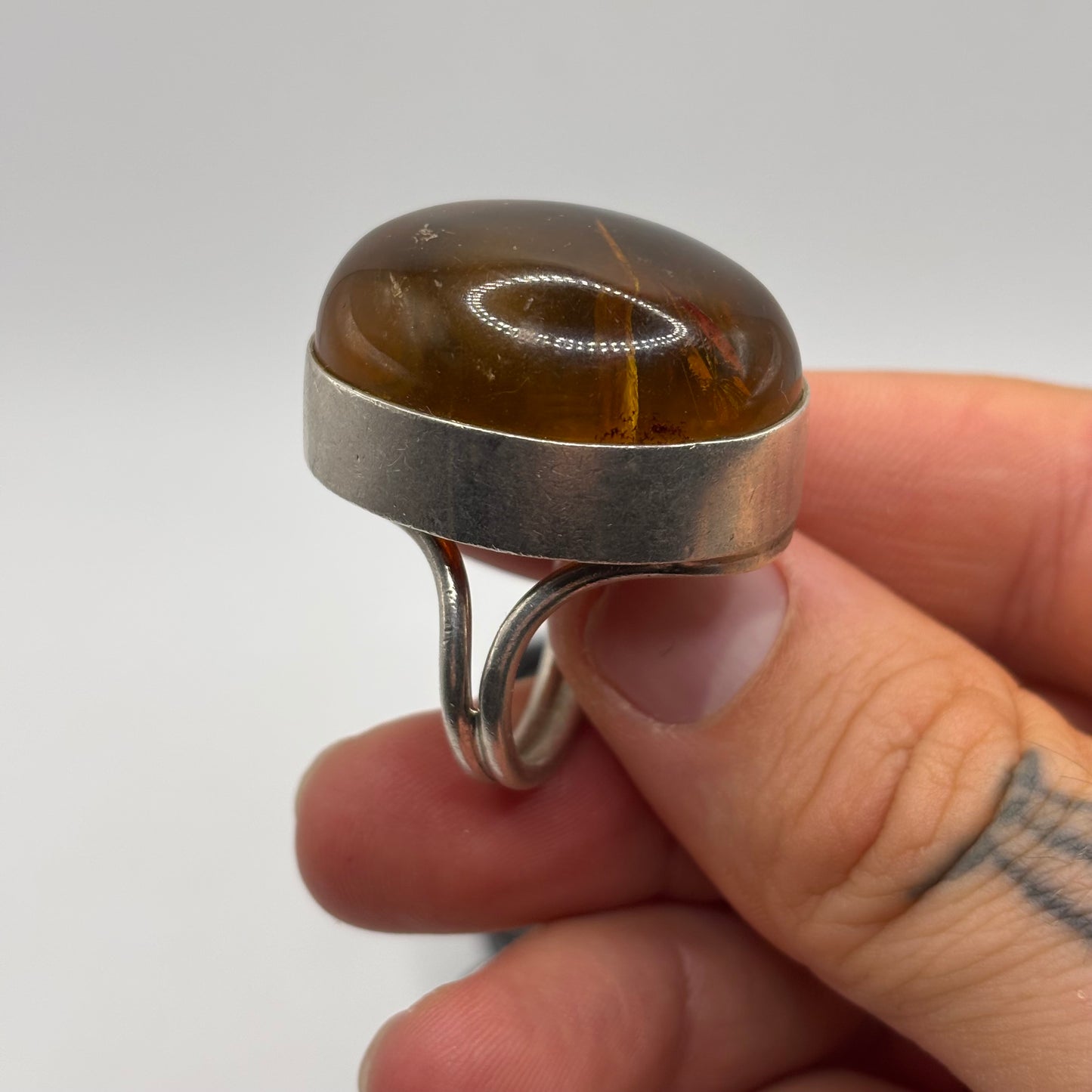 Silver Chunky Amber Ring