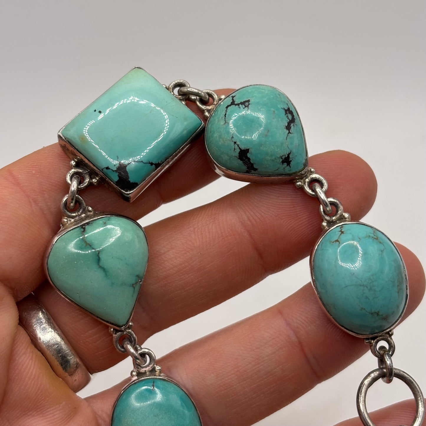 Silver 7.5”-8.5” Turquoise Bracelet