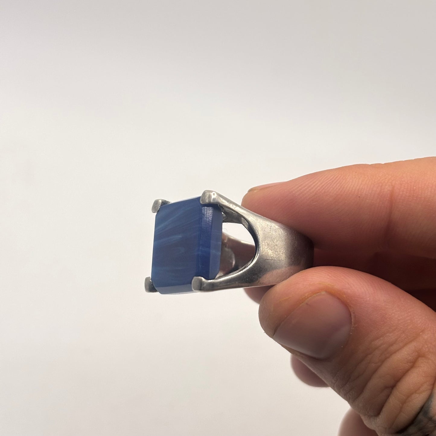 Silver Unusual Blue Stone Ring
