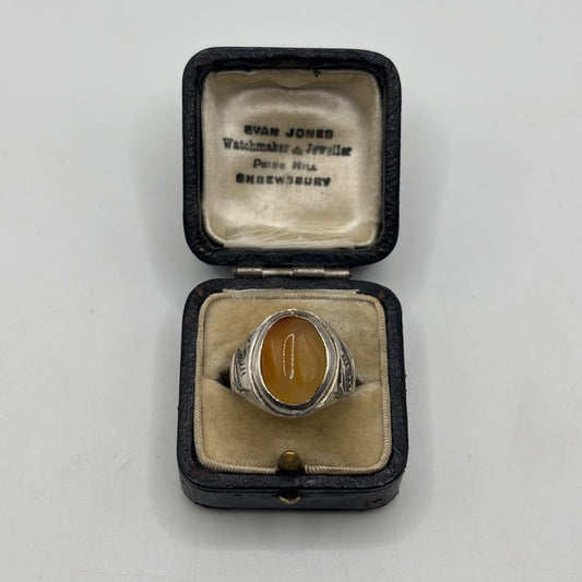 Silver Agate Signet Ring