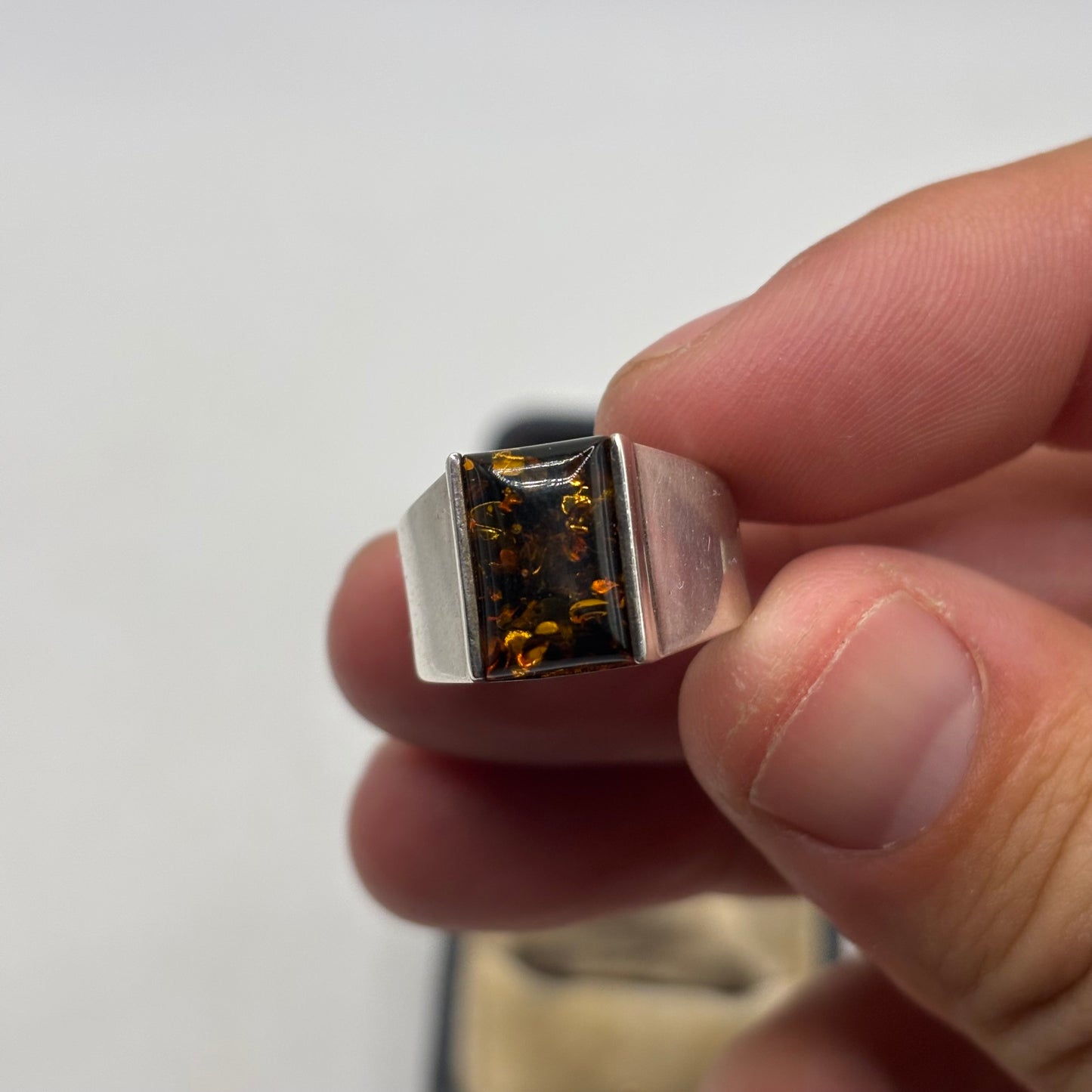 Silver Amber Signet Ring (N)