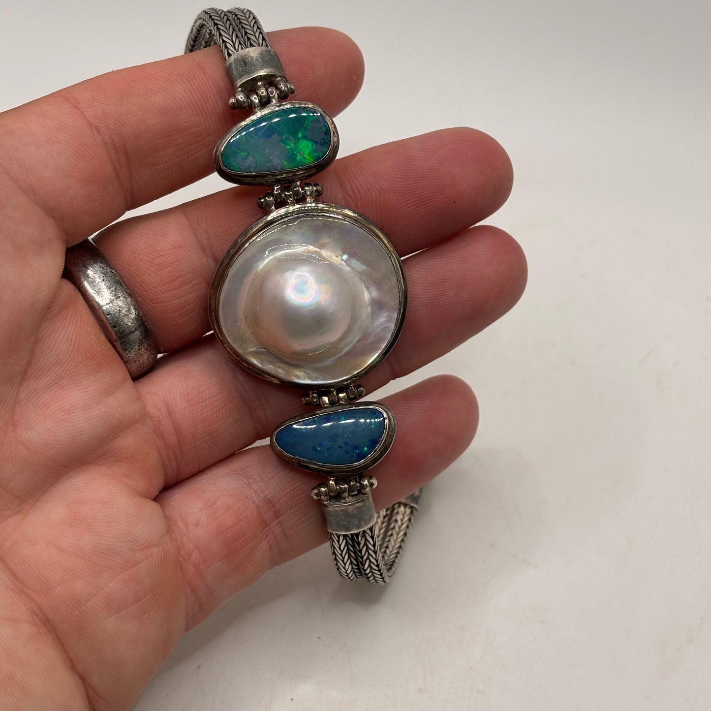 Silver 7.5” Pearl & Opal Bracelet
