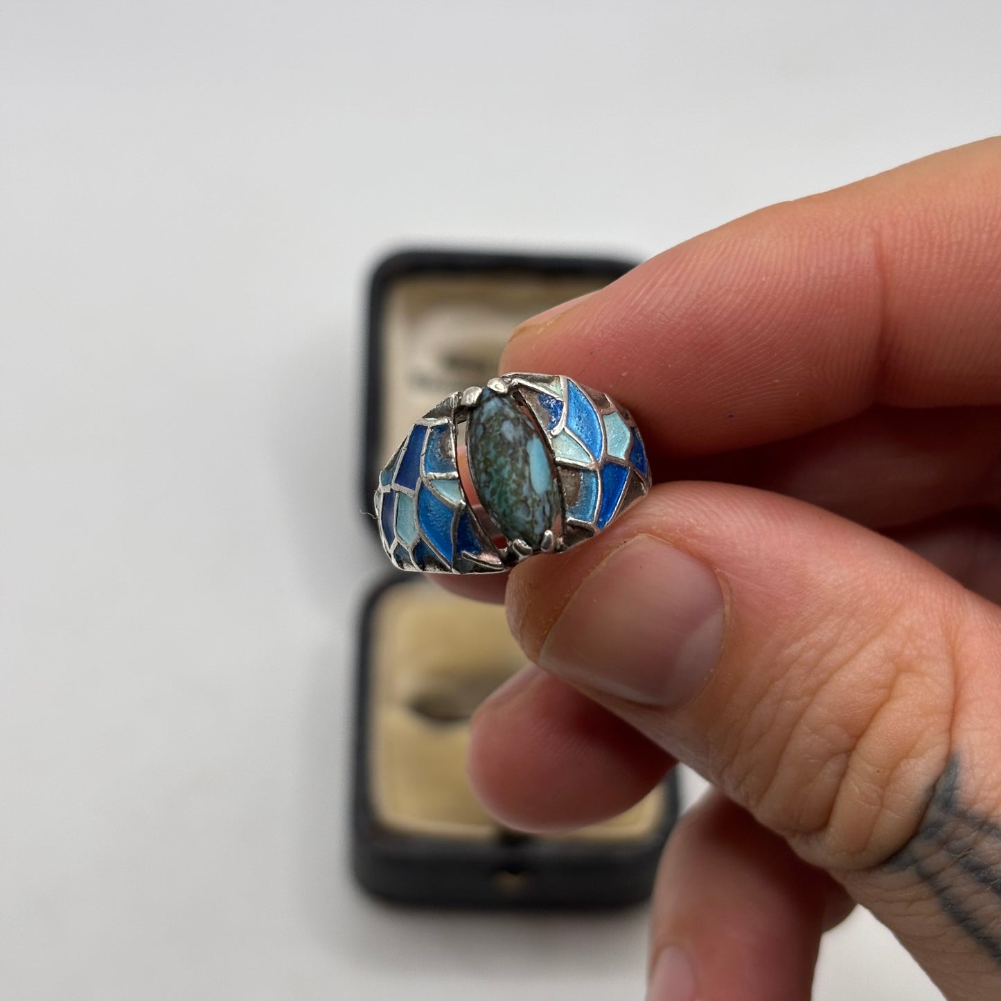Silver Turquoise & Enamel Ring