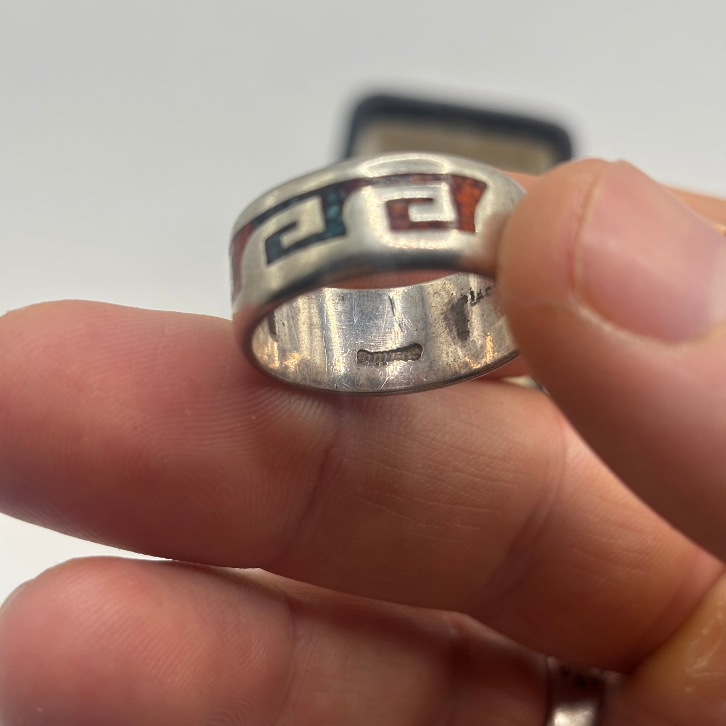 Silver Native American Turquoise & Coral Ring