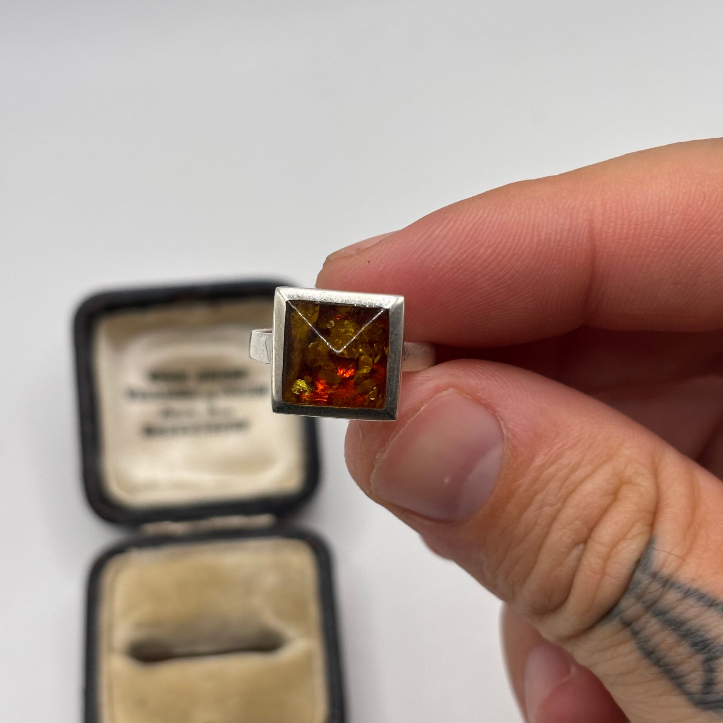Silver Amber Ring