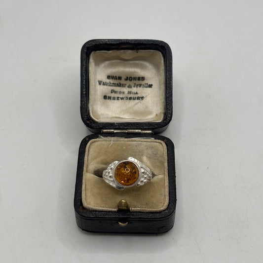 Silver Amber Ring (L)