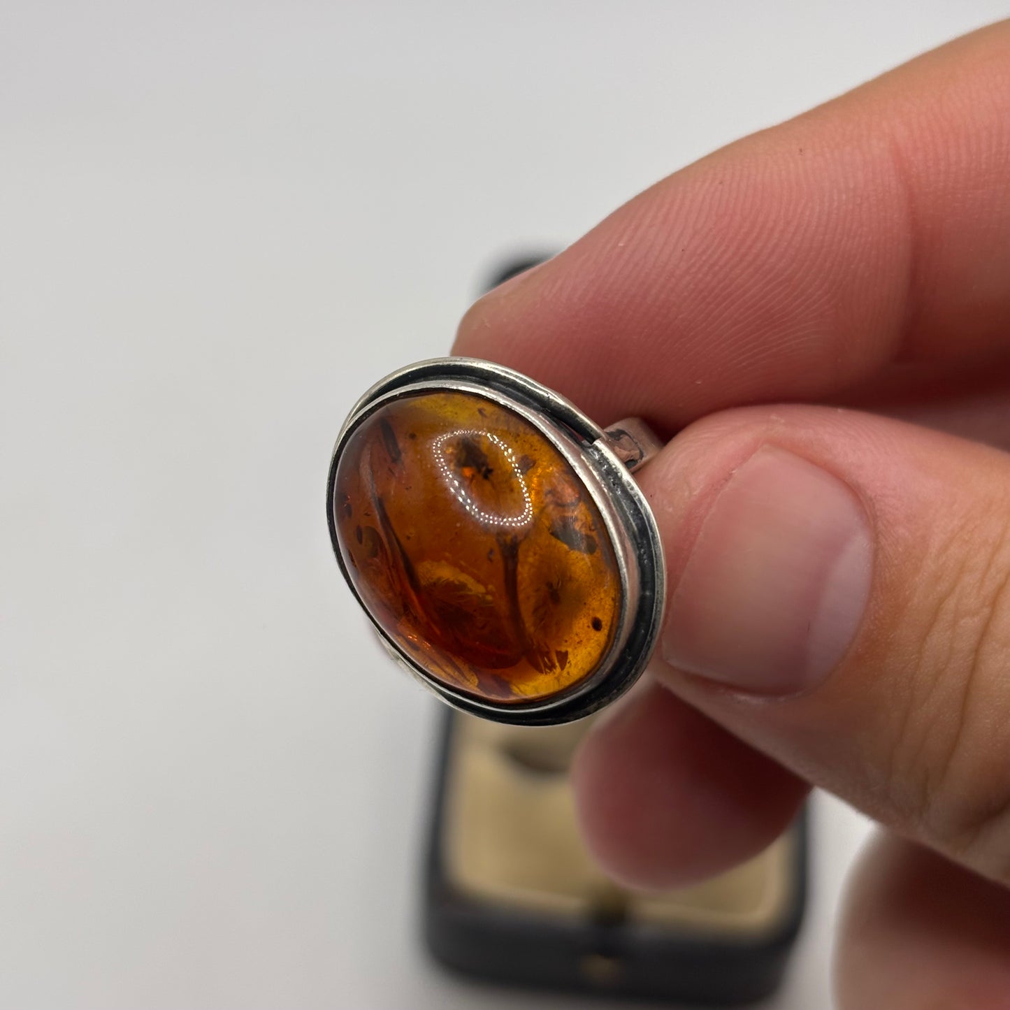 Silver Amber Ring (L)