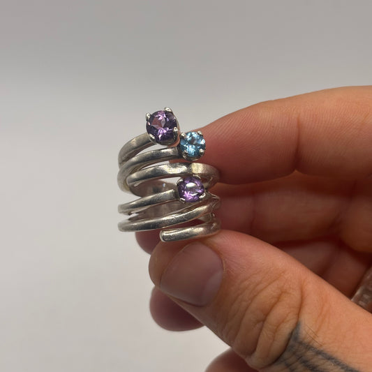 Silver Amethyst & Topaz Chunky Ring